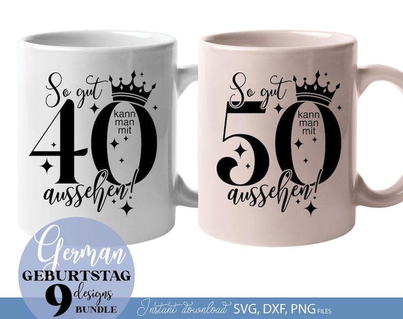 Geburtstagsmotiv „So gut kann man mit 40 und 50 aussehen“ mit edler Krone und funkelnden Elementen. Ein perfektes Design für die Feier der Lebensmitte, voller Stil und Charme. Ideal für Textildruck, Tassen, Partydeko oder Geschenkanhänger. Das Motiv kombiniert Eleganz mit Humor und eignet sich hervorragend für personalisierte Geburtstagsgeschenke.