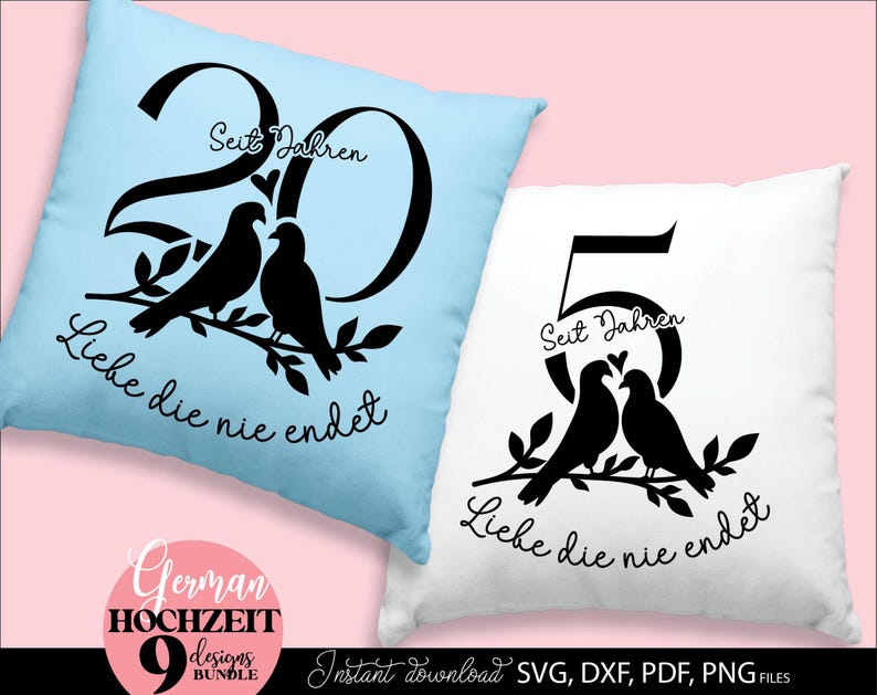 German Hochzeit plotterdatei Porzellanhochzeit Silberhochzeit Perlenhochzeit Svg Rubinhochzeit Goldene Hochzeit Diamanten Hochzeit Svg Png Dxf Png files included. Compatible with Cricut, Silhouette, Glowforge, sublimation, laser cut machines. Buy now