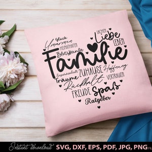 Arquivo de enredo do coração da família svg dxf jpg pdf eps, familie herz plotterdatei, familie poster, zuhause freude svg, familie geschenk svg