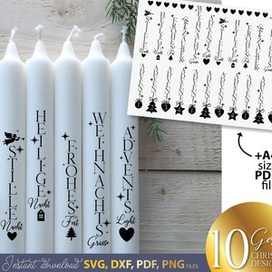Bundle Deutsche Wörter Weihnachten SVG | Schnittdatei Deutscher Schriftzug Weihnachten | Plotterdatei Kerzentexte Weihnachten Kerze Design SVG Laserdatei