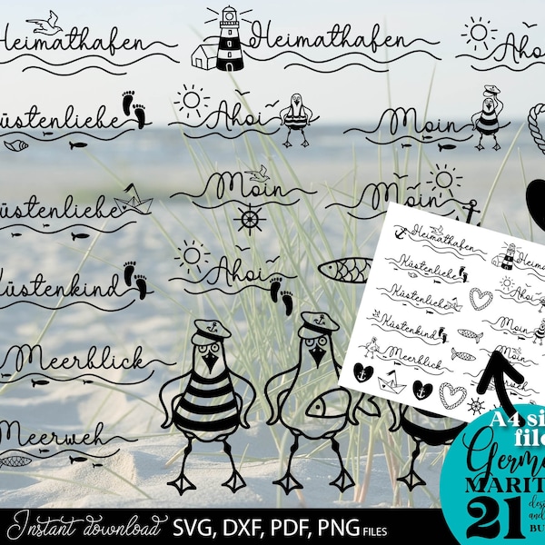 German Nautical Bundle - Moin Plotter - Maritim svg - Nautical Clipart - Möwen svg - Wilkommen im Norden svg - German Plotterdatei Bundle