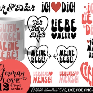 German Liebe Quotes Plotter File SVG PNG DXF Liebling Heart Svg Cricut Silhouette Plotting Bundle Clipart Liebe Ich Mag Dich Liebling