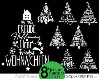 Personalisierbare Weihnachts SVG Bundle mit stilisierten Weihnachtsbaum Sprüchen und festlicher Winter Deko für kreative DIY Geschenke