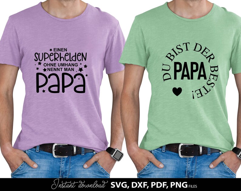 Papa SVG Bundle mit deutschen Sprüchen wie „Bester Papa“, „Coolster Papa“, „Papa ist mein Held“ und „Vatertag – Tag der Helden“. Enthält liebevolle und humorvolle Designs für Väter mit moderner Typografie und dekorativen Elementen. Perfekt geeignet für DIY Projekte wie T-Shirts, Tassen oder Geschenke zum Vatertag, Geburtstag oder als persönliche Überraschung für Papa.