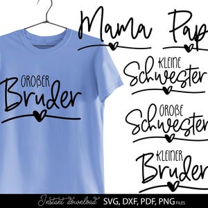 Paquete SVG de citas familiares alemanas, Kleine Schwester Bruder Mama Papa, Descarga digital