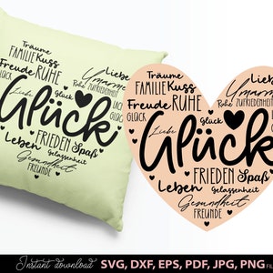 Herzenswünsche Glück Plotterdatei als Herz / Archivo de trazador alemán SVG PNG DXF / / Archivo de trazador de felicidad / Trazado de silueta cricut