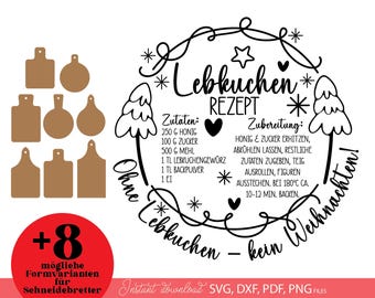 Lebkuchen Rezept SVG für Schneidebrett Weihnachten Datei Küchen Deko Cricut Weihnachtsküche Geschenk