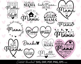 Bundle de fichier de traceur allemand maman SVG PNG Liebling Heart Ich Mag Dich Cricut Silhouette Download Bundle de traçage Alles Liebe Zum Muttertag