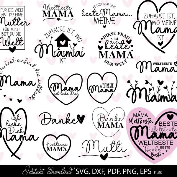 Duitse Mama Plotter Bestand SVG PNG bundel Liebling Heart Ich Mag Dich Cricut Silhouet Download Plotting Bundle Alles Liebe Zum Muttertag