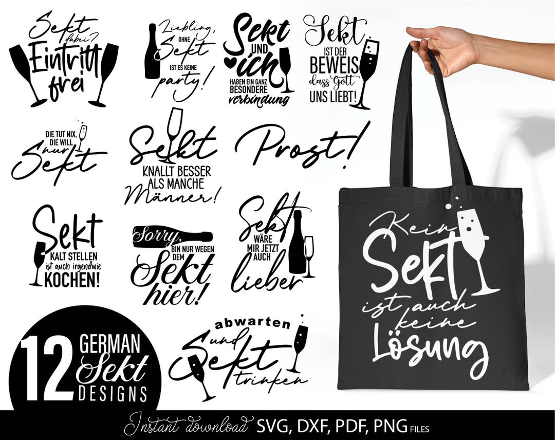Sekt Plotterdatei SVG PNG Sekt Sprüche Trinkende SVGBundle Sekt