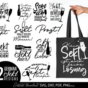 Sekt Plotterdatei SVG PNG Sekt Sprüche | Trinkende SVG-Bundle | Sekt-Svg-Bundle | Deutsches Plotterpaket geschnitten Datei | Datei für Cricut Silhouette