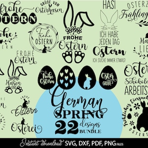 Deutsch Ostern Plotterdatei SVG DXF PNG Frühling Hase Herz Botanisches Ei Cricut Silhouette Ostern Plotten Bundle Clipart Art & Bilddateien