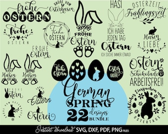 イースター SVG バンドル、ドイツ語の引用、バニー デザイン、Frohe Ostern、デジタル ダウンロード