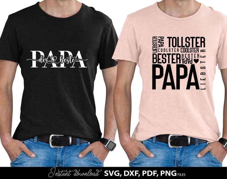 Papa SVG Bundle mit deutschen Sprüchen wie „Bester Papa“, „Coolster Papa“, „Papa ist mein Held“ und „Vatertag – Tag der Helden“. Enthält liebevolle und humorvolle Designs für Väter mit moderner Typografie und dekorativen Elementen. Perfekt geeignet für DIY Projekte wie T-Shirts, Tassen oder Geschenke zum Vatertag, Geburtstag oder als persönliche Überraschung für Papa.