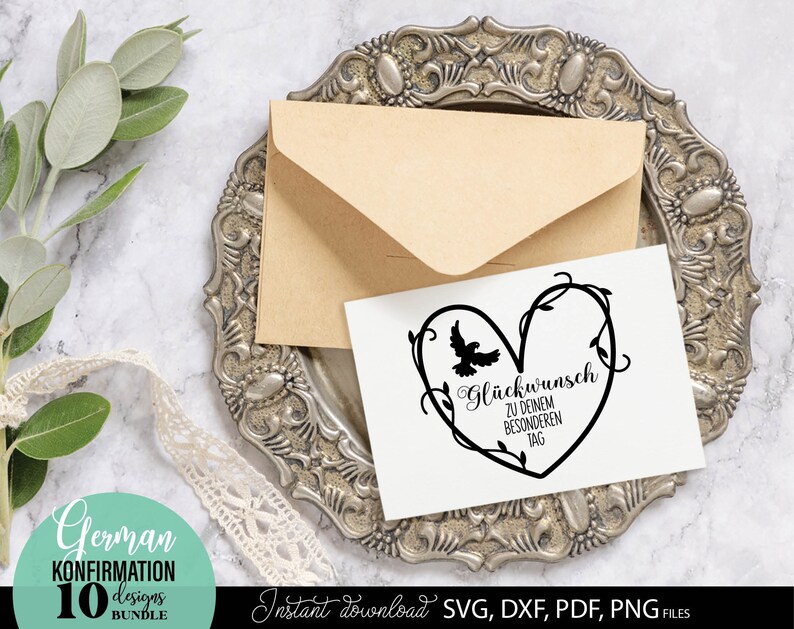 Konfirmation SVG Bundle mit christlichen Symbolen wie Taube, Kreuz, Herz und inspirierenden Sprüchen wie „Einladung zur Konfirmation“, „Herzlichen Glückwunsch“ und „Alles Liebe“. Stilvolle und moderne Designs ideal für Karten, Einladungen, Deko oder personalisierte Geschenke. Perfekt geeignet für DIY Projekte rund um Kirche, Glauben und besondere religiöse Anlässe wie Konfirmation.