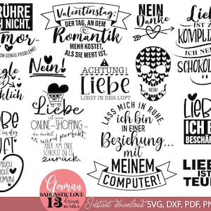Sarkastische Liebe Sprüche SVG Bundle、Deutsch Lustige Zitate、Liebe Plotter Datei