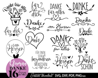 Danke SVG Bundle, Danke für alles von Herzen Sprüche Set, Geschenk Karte Deko Plotter Datei