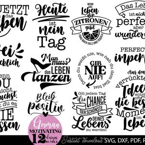 German Inspirational Zitate Plotterdatei SVG PNG DXF Bundle, Garman Positive Sprüche svg, German Inspirational, Tasche Plotterdatei Bundle