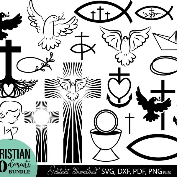 Christian Communion Plotterdatei Svg Dxf Png - First Communion Wreath Plotter File - German Svg Confirmation - Bible Church Cross Dove Fish