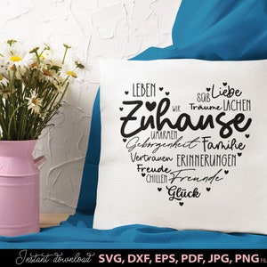 Affiche allemande zuhause cite fichier traceur SVG PNG DXF, svg coeur liebling, Cricut Silhouette traçage clipart zuhause herz svg