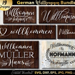 Lot de fichiers Svg de traceur Willkommen allemand, laserdatei de bienvenue allemand, fichier Svg de fichier maison allemand, fichier de coupe Zuhause, allemand