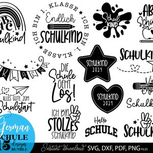 School SVG Bundle with German Schulkind Quotes, Einschulung 1 Klasse Schulstart Designs