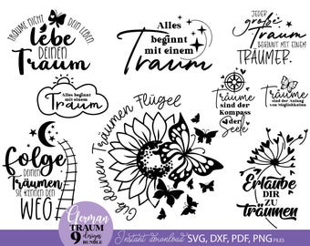 Rêve allemand citations SVG Bundle, Alles beginnt mit Traum Designs, fichiers inspirants en téléchargement numérique