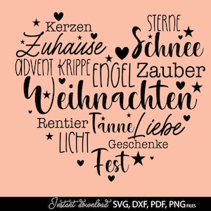 Natal alemão Plotterdatei Herz - Weihnachtsdeko - Coração de Natal - Arquivo Cricut Plotter - Frohe Weihnachten - Trendy Christmas svg png