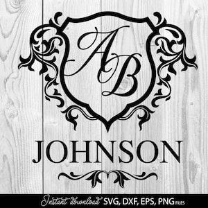 Monogram SVG-paket | Efternamn SVG | Efternamn SVG | Kransmonogram SVG | Cirkelmonogram SVG | Skärfiler Cricut, Silhouette bild 6