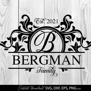 Monogram SVG-paket | Efternamn SVG | Efternamn SVG | Kransmonogram SVG | Cirkelmonogram SVG | Skärfiler Cricut, Silhouette bild 3