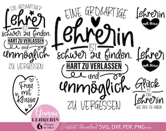 Tyska lärare SVG-paket, Lehrerin-citat Eine Großartige, Lärare Gift Cut Files Set