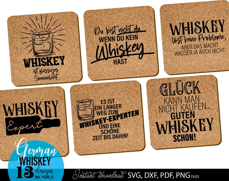 Whiskey SVG Bundle mit 13 humorvollen Spruch Designs rund um Whiskey Genuss und Lifestyle. Moderne Typografie kombiniert mit Gläsern, Flaschen und dekorativen Elementen verleiht jedem Motiv einen stilvollen und witzigen Charakter. Schwarz weiß Design sorgt für vielseitige Einsatzmöglichkeiten auf T Shirts, Hoodies, Bar Dekorationen und Geschenken. Perfekt für Whiskey Fans, Männergeschenke und kreative DIY Projekte mit Plotter oder Druck.
