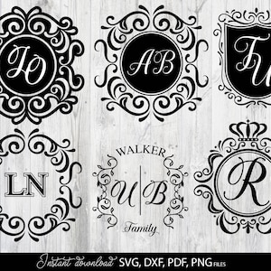 Familienname Monogramm, Nachname svg, Hochzeitsmonogramm svg, Familienmonogramm svg, Initial svg, Monogrammrahmenbündel, Monogrammkranz png, svg