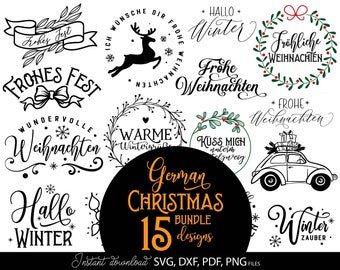 Frohe Weihnachten SVG-bundel: Duitse kerstbestanden, digitale download