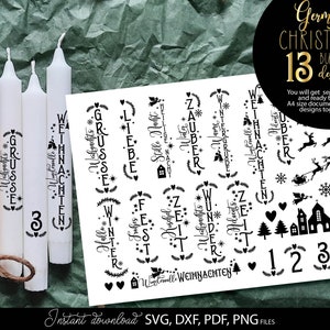 Plotterdatei Kerzentexte Kerze Design SVG | Plotterdatei Advent 1-4 Adventszahlen SVG | Plotterdatei-Set Hauskranz Häuser SVG Cricut