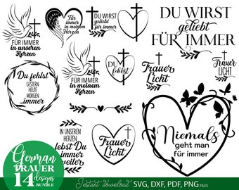 Plotterdatei Trauer deutsche Sprüche Svg Png - Abschied SVG - Plotterdatei Abschied - Grablichter Sprüche - Kerzen Sprüche Trauer Erinnerung