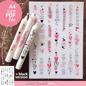 Deutsch Liebe Zitate PDF Liebling Herz Kerzen Tattoo, Liebe Ich Mag Dich Liebling Kerzen Aufkleber, Love Candles PDF Vorlage, Designkerzen