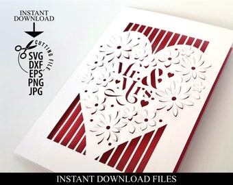 3D Mr & Mrs Flower Heart Wedding Card SVG Papercut (Digital Download)
