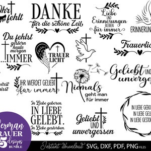 Fichier traceur deuil Svg Png Bundle - adieu SVG - fichier traceur allemand adieu - dictons allemands deuil - fichier laser souvenir Svg