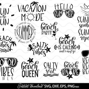 Paquete SVG de verano / Hola verano SVG / Cita de verano SVG / Modo vacaciones Svg / Camisetas de viaje de chicas Svg / Vibras de verano Svg / Paquete de camisetas Svg