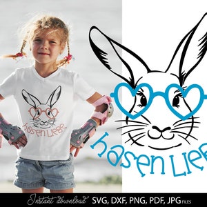 Hasen Liebe SVG Plotter Datei, Kinder Hase Design, Herzbrille Süß Shirt Mädchen Geschenk DIY