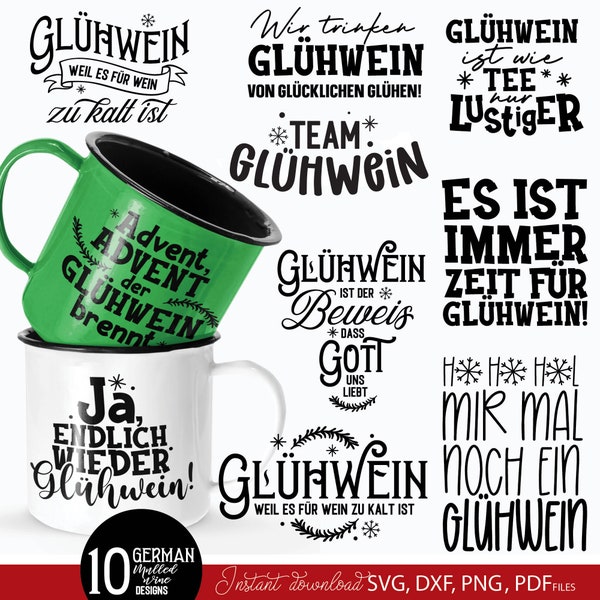 Bundle allemand Glühwein Plotter fichier SVG DXF PNG | tracer un fichier Svg pour Cricut, Silhouette | Citations sur la tasse Glühwein