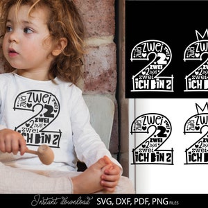 Ich bin 2 SVG Geburtstag Kinder T Shirt Design, Junge Mädchen Geschenk Idee Plotter Datei Zahl 2 Geburtstag
