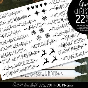 Pakiet niemieckich słów bożonarodzeniowych SVG: teksty świec, tatuaż Weihnachten Kerzen, ploter Datei, PDF