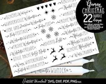 German Christmas Words SVG Bundle: Candle Texts, Weihnachten Kerzen Tattoo, Plotter Datei, PDF