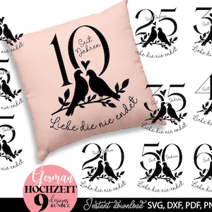 Hochzeitsjubiläum SVG Goldene Hochzeit Silberhochzeit Diamantene Hochzeit Zahlen, Plotterdatei für Geschenkidee für T-Shirts, Tassen, Karten