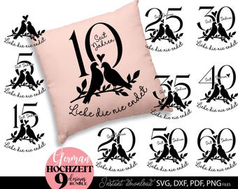 German Wedding Anniversary SVG Bundle: Porcelain, Silver, Pearl, Ruby, Gold, Diamond (Digital Download