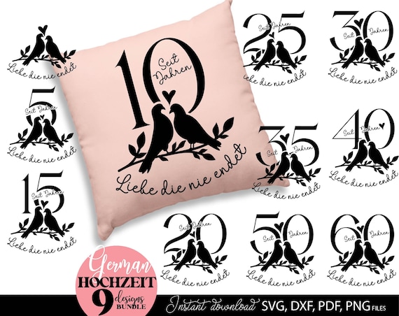 German Wedding Anniversary SVG Bundle: Porcelain, Silver, Pearl, Ruby, Gold, Diamond (Digital Download