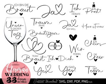 Hochzeit Sprüche SVG Bundle, Bräutigam Ja Ich Heirate Team Braut Hochzeit Plotterdateien