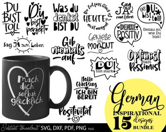 Lot de motifs SVG Plotter allemand Sprüche Datei Set T-shirt à tasse design positif Geschenk Inspiration DIY